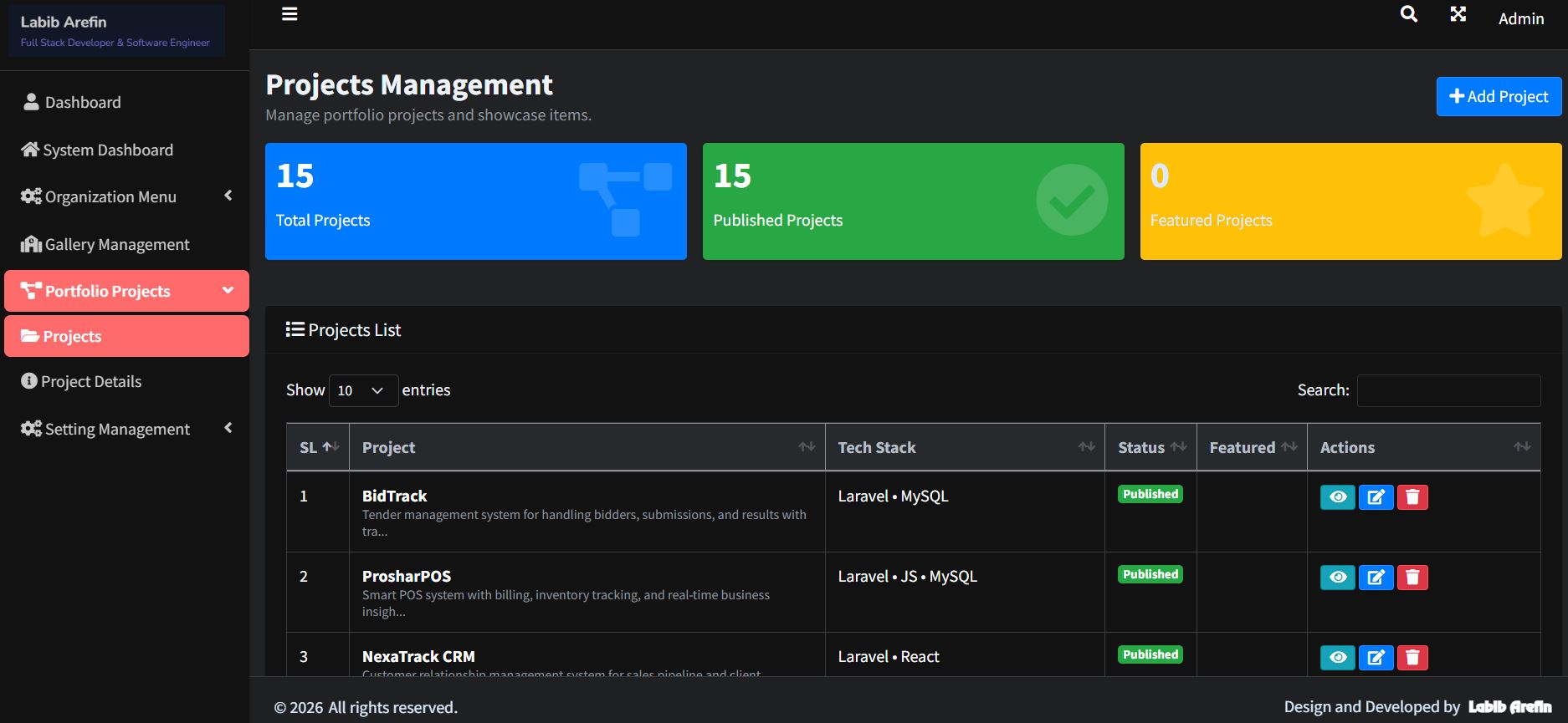 Portfolio Admin Panel